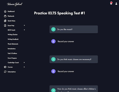 pratice all sections of the ielts speaking exam